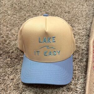 Beige and Blue 'Lake It Easy' Trucker Hat